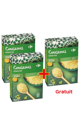 Couscous grains fins Carrefour 500 grs (2+1 offert)