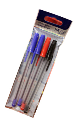 Pack 4 stylos bille (2 bleu, 1 noir, 1 rouge)