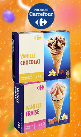 6 cônes glaces Vanille fraise/chocolat Carrefour